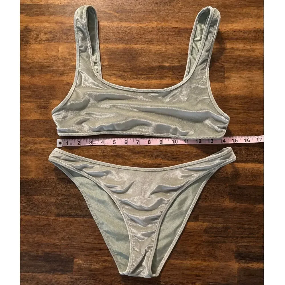 Triangl Women’s XL Bikini Set Velour Velvet Low Rise Bottoms Cheeky Pullover Top